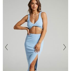 Two piece midi, periwinkle blue, size 4, new without tags